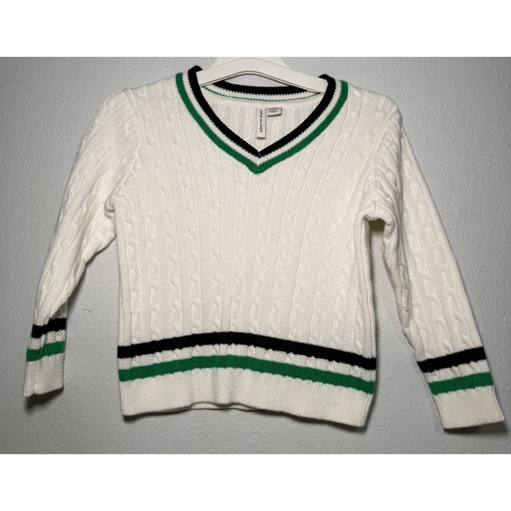 Jane & Jack Kids Cable Knit V Neck Sweater White Green Navy Stripes Size 18-24M - Picture 5 of 5